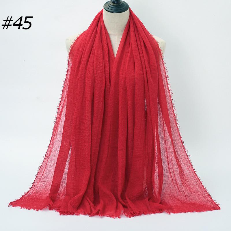 Solid Color Wrinkled Cotton-Linen Feel Women's Headscarf with Fur Edge