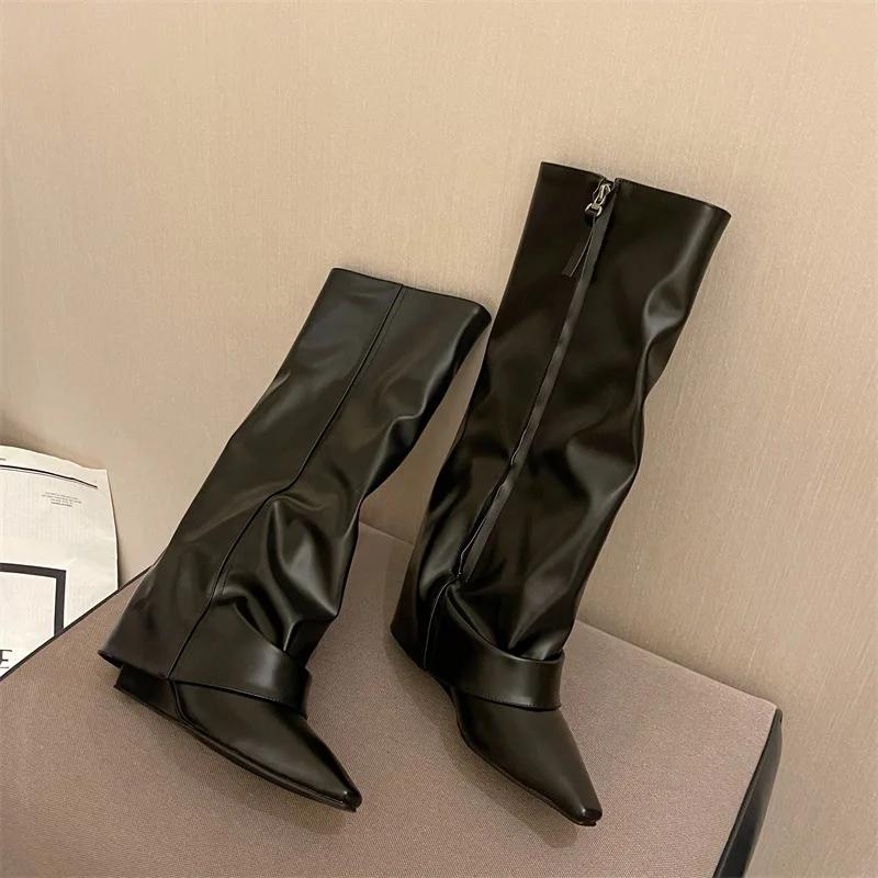 Fashion Designer Women Trouser Legs High Boots Fashion Side Zippers Long Boots Thick High Heels Autumn Winter Ladies Shoes 2025