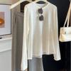 Blue Long Sleeved T-shirt Women's Ice Silk Knitted Thin Loose Top