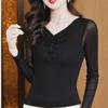 Autumn 2023 V-Neck Waist-Slimming Beaded Mesh Top for Women