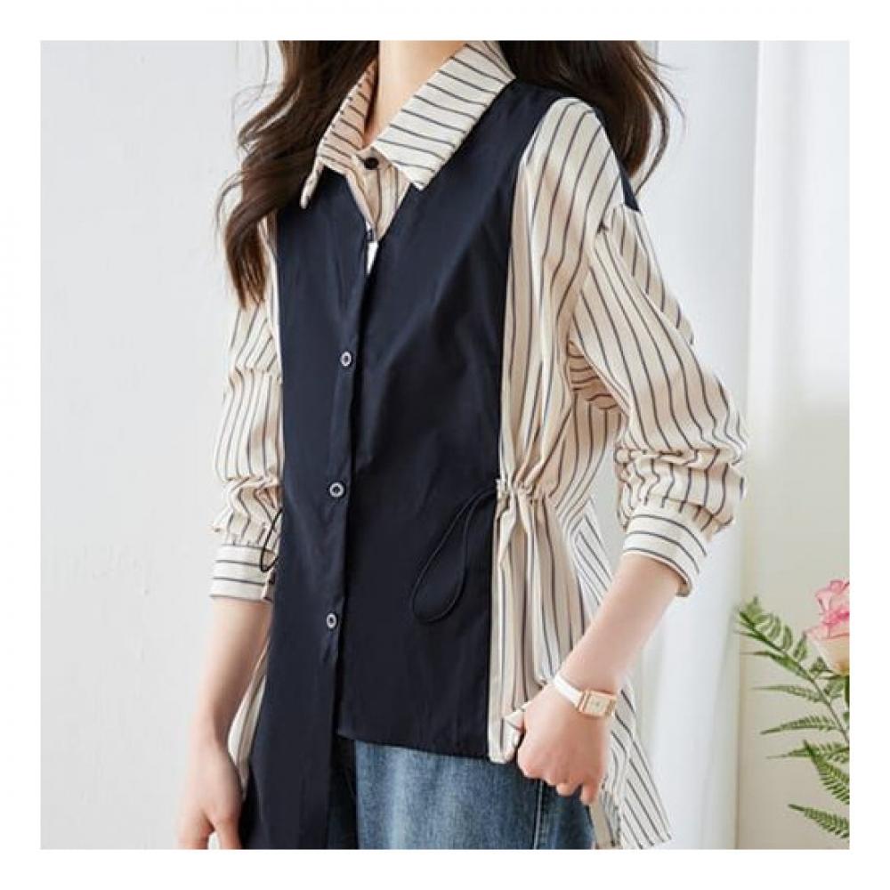 Navava Men 2 In 1 shirrIng Stripe Long Sleeve Shirt Nb1912