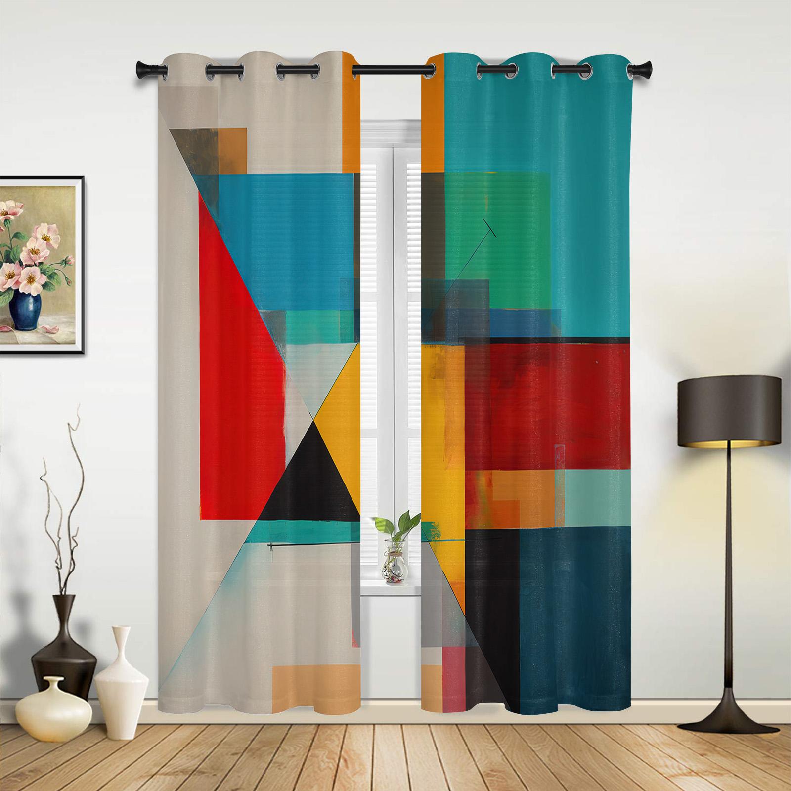 Геометрические цветные блоки линия современные оконные шторы для гостиной спальни — фото 2