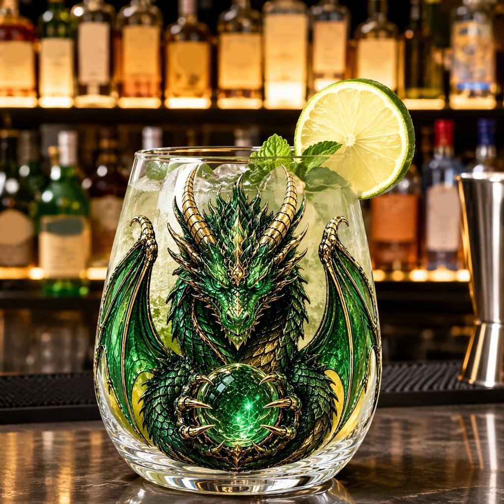 Fantasy Crystal Ball Whiskey Glass Mythic Dragon Glass Cup Sculpted Dragon Drinkware for Bar Decor Gifts