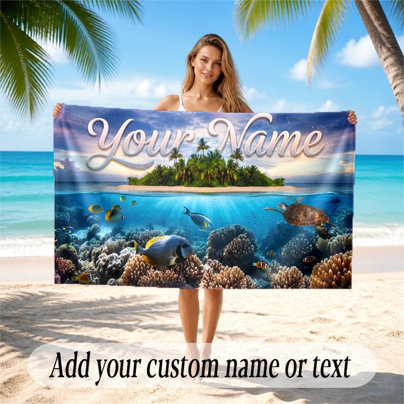 Octopus Sea Life Theme Soft Beach Towel Personalized Custom Name Text Towel Portable for Beach Pool Travel