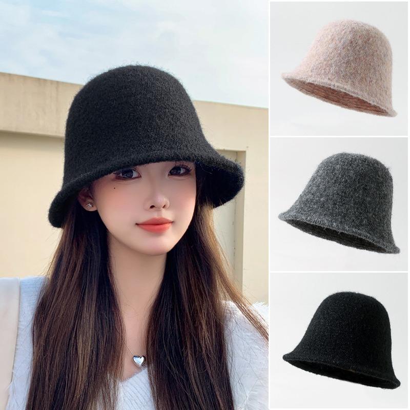 Women S Korean Style Solid Wool Winter Fisherman Hat