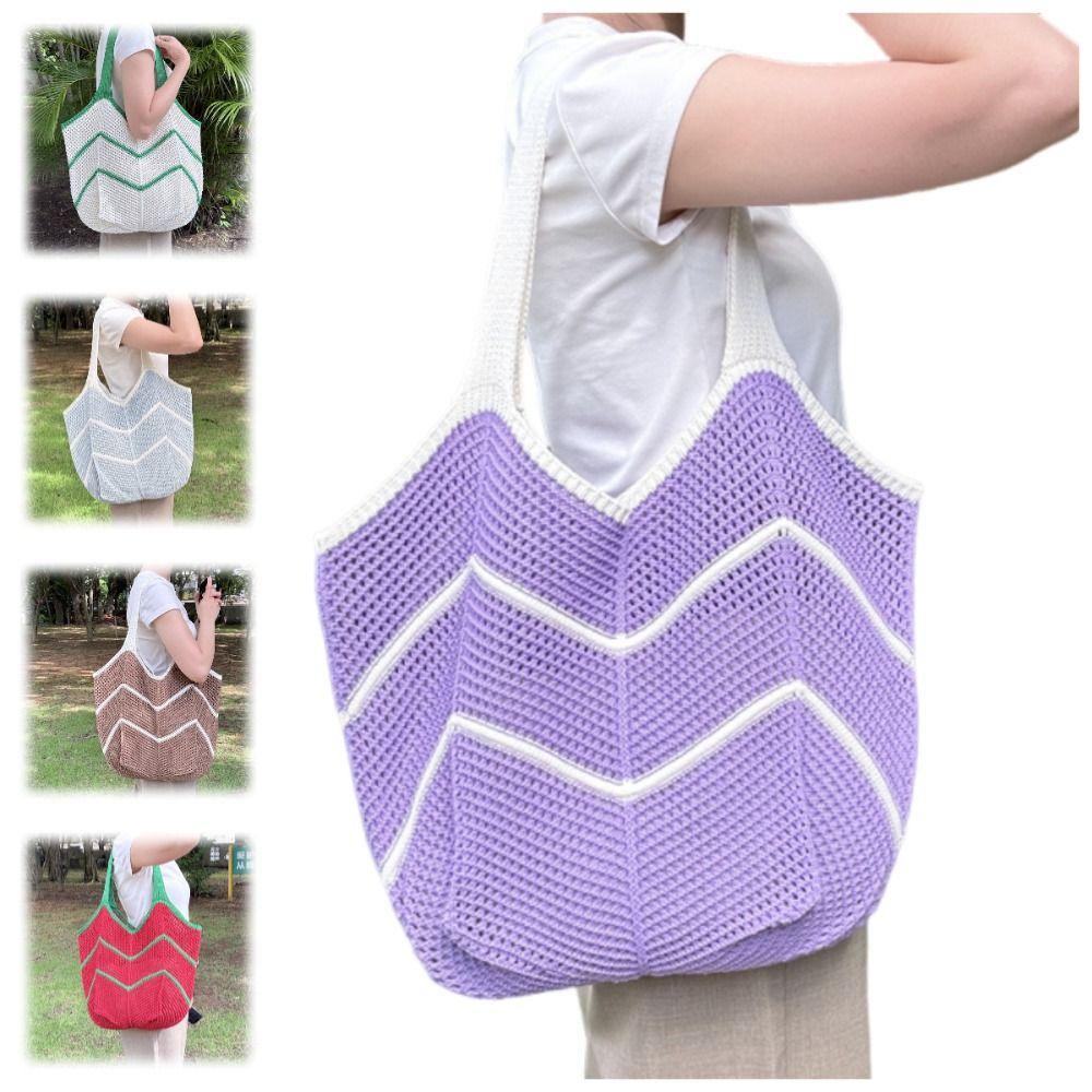 Sweet Knitted Shoulder Bag Hollowed Out Beach Bag Fashion Crochet Tote Bag  Summer