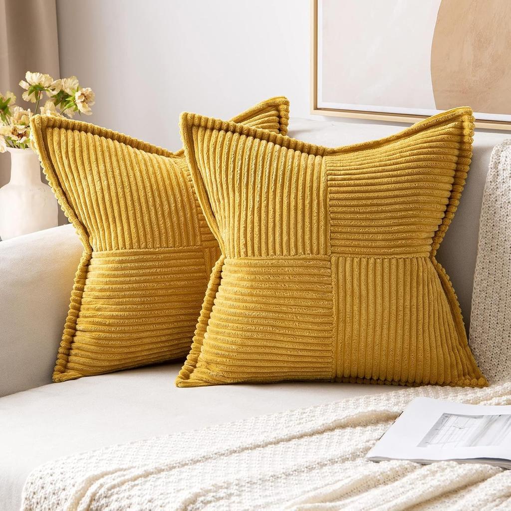 Herbst Rost Dekorative Kissenhülle für Sofa Bett Akzentkissenhülle Breitseitig Gestreift Patchwork Weiche Cord Kissenbezüge