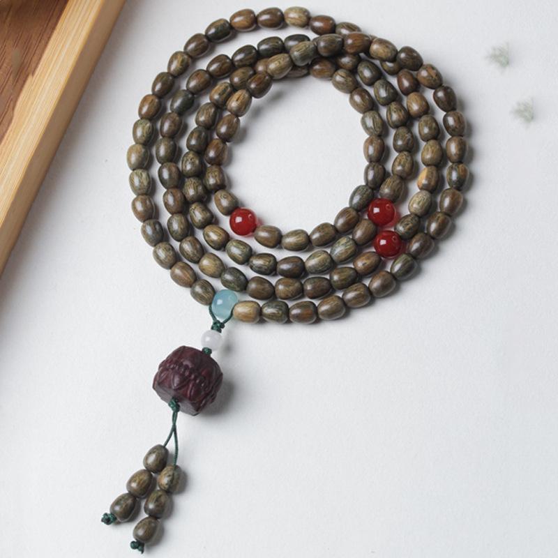 Green Sandalwood Double Strand Buddhist Bead Bracelet: 0.6 Jade Style for Men and Women