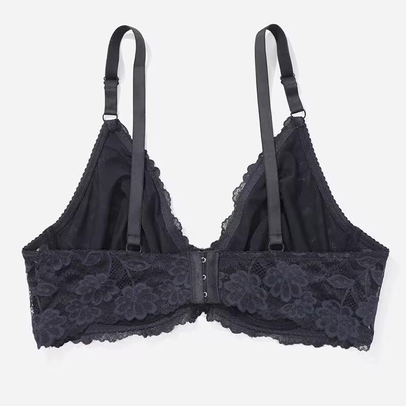 Dámská podprsenka nadměrné velikosti Sexy krajkové spodní prádlo Ultratenké průsvitné prodyšné spodní prádlo s kabelovým CD Plné pokrytí Bralette bez podšívky