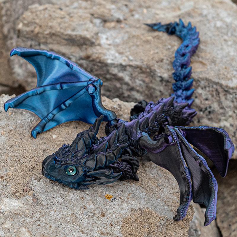 3D Printed Flying Dragon Full Body Movable Joint Fidget Toy Figurine Simulation Dragon Office Desktop Ornament Toys with Wing