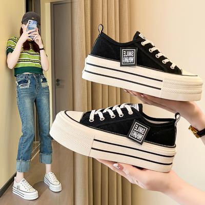 Mode Canvas Schuhe mit dicker Sohle und Innensohle mit Absatz für Studentinnen, passend zu kleinen weißen Schuhen, neuer Trend, Freizeitschuhe Zapatos Mujer