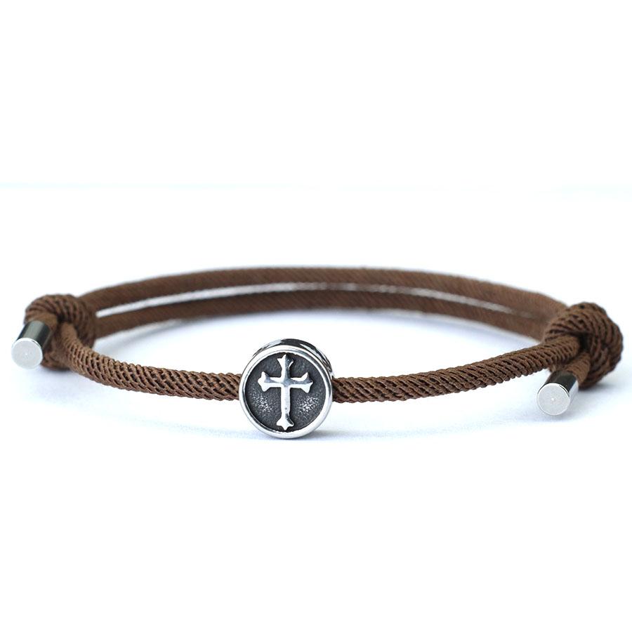 Vintage Mens Bracelet Rope Stainless Steel Viking Cross Braslet Sliding Adjustable 3mm Marine String Braclet Accessories Hombre