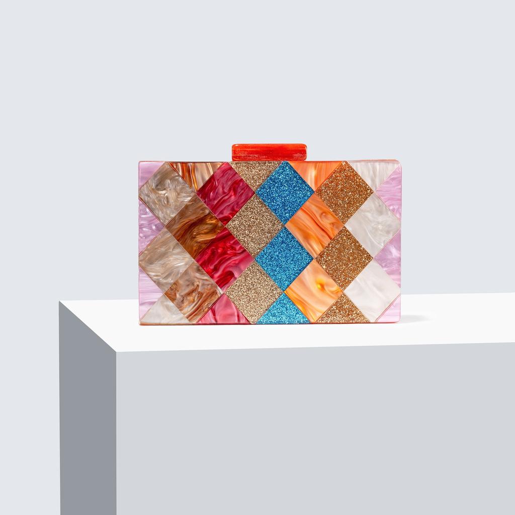 Women'S Contrasting Color Splicing Acrylic Dinner Bag Shoulder Diagonal Span Wedding Banquet Clutch Bag