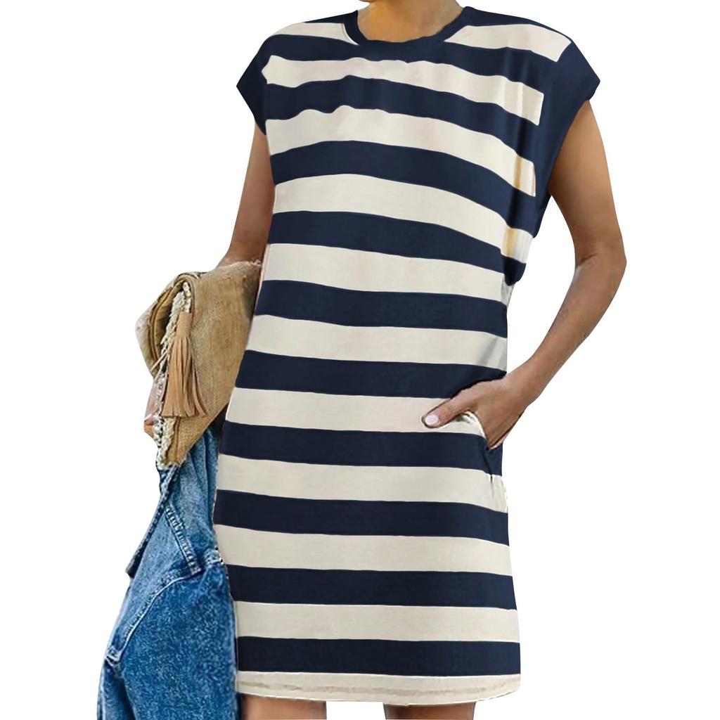 Abiti casual larghi a righe patchwork da donna
