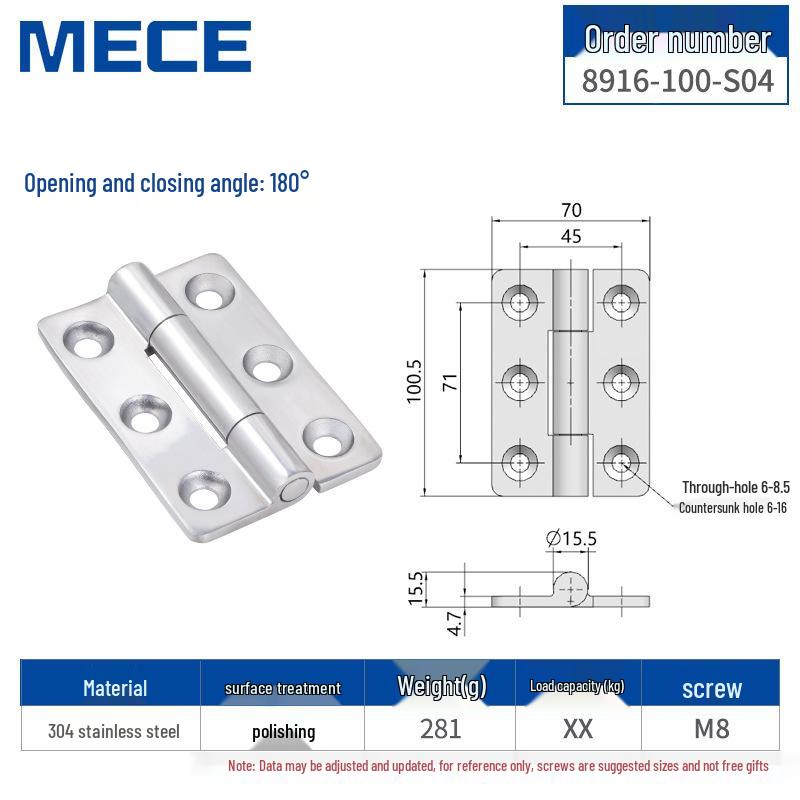 304 Stainless Steel Thickened Cabinet & Wooden Door Hinges