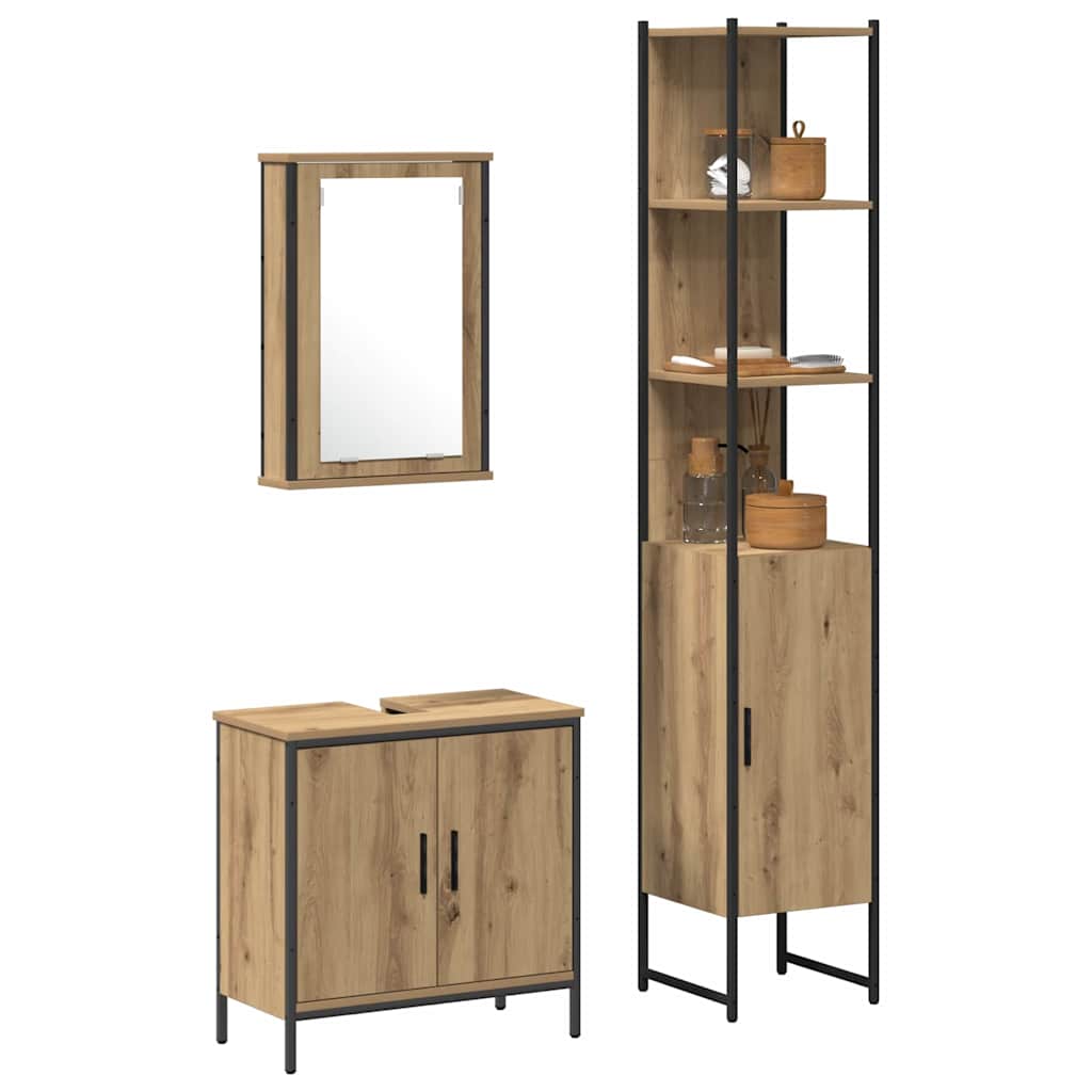 Bathroom Furniture Set with Shelf and Door 3 Pcs Brown Particleboard