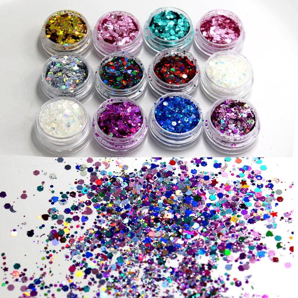 1 Box Sparkly Face Jewelry Laser Sequins Decorations Eye Shadow Nail Art Glitter Powder Body Art Stickers Makeup Festival Party