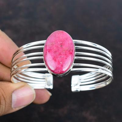Rhodonite Cuff Bracelet Handmade Jewelry Gemstone Bangle 925 Sterling Silver Bangle Adjustable Cuff Bracelet Rhodonite Jewelry Gifts for Him