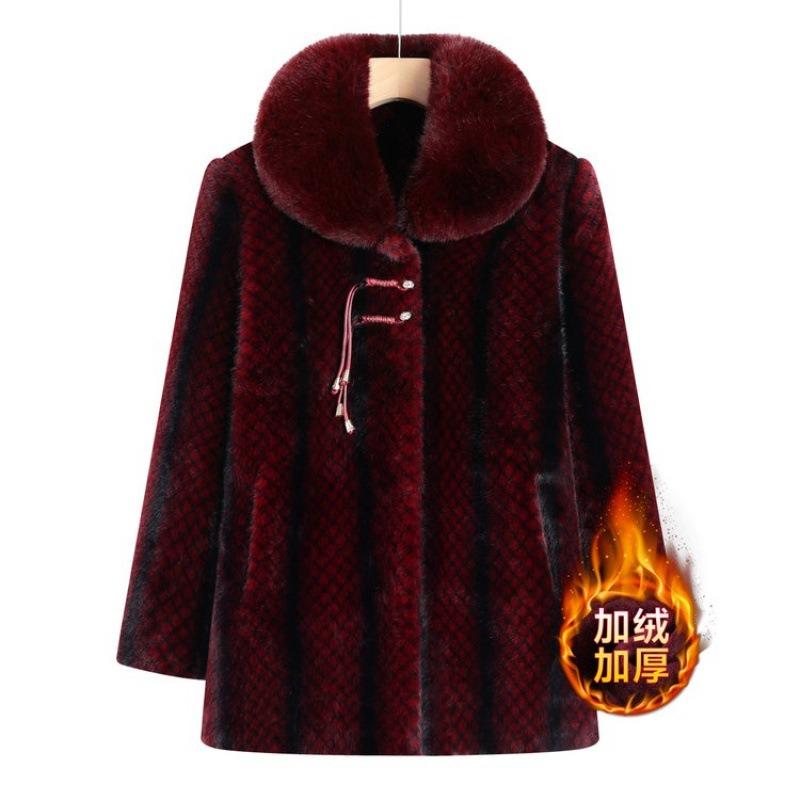 Fattened Mother Winter Mink Velvet Jacket Mother New Middle-aged and Elderly Woolen Coat Imitation Fur Large Size Women's Clothing