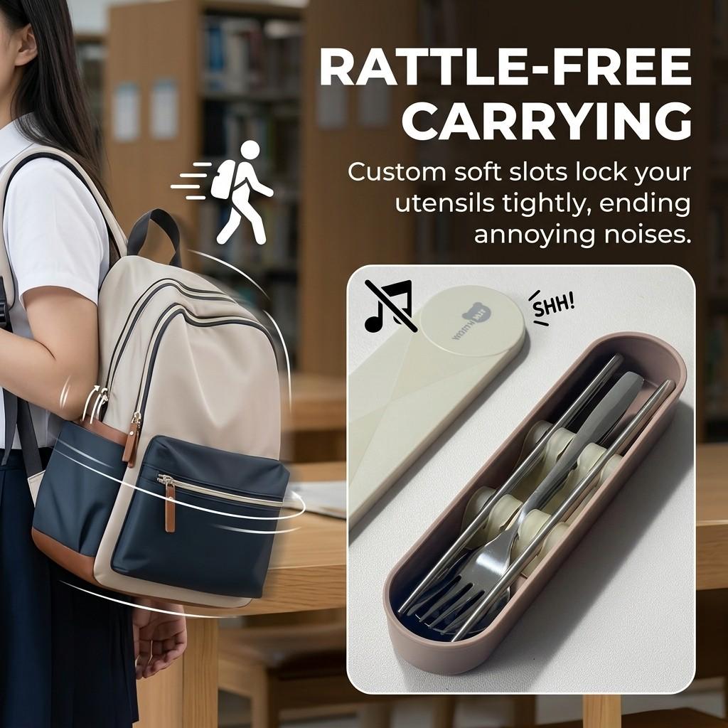 Stainless Steel Cutlery Set Chopsticks Fork and Spoons Set With Organizer Box Holder Portable Travel Tableware Utensils Students