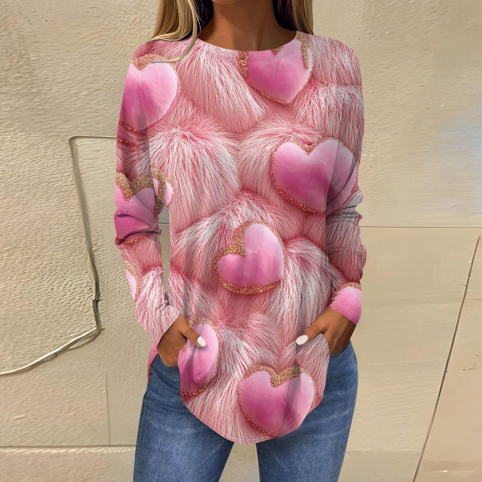 

Женская модная свободная футболка с круглым вырезом и длинным рукавом с принтом S