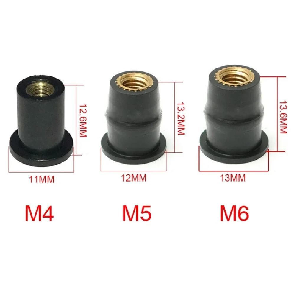 10pcs Motorcycle M4 M5 M6 Metric Rubber Windshield Windscreen Screws Bolts Nut Metric Rubber Well Nuts Fastener Screws