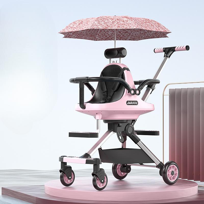 

Легкая двухместная коляска с навесом для младенцев и малышей, дорожная коляска-зонтик для близнецов, компактная, легко складывается, алюминиевая рама розовый