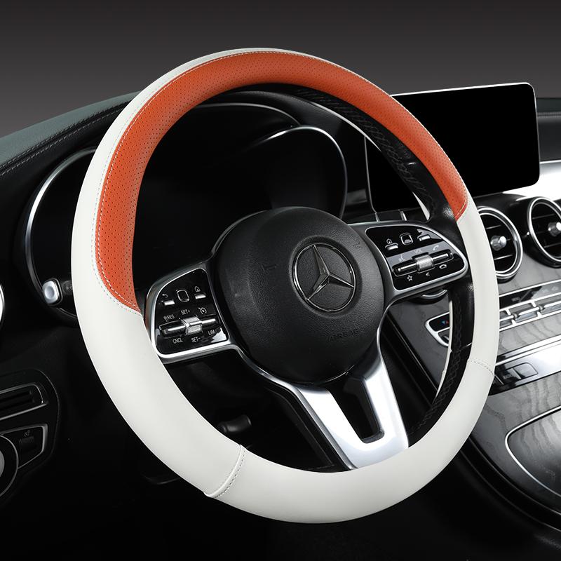 Perforated Nappa Leather Car Steering Wheel Cover Warm In Winter and Cool In Summer, Universal 15 Inch,  Anti-Slip, Odorless
