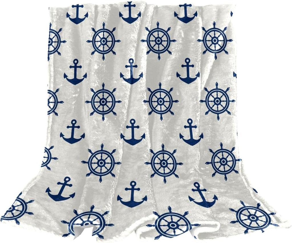 Ship Rudder Print Blanket Soft Fleece Flannel Lightweight Nautical Blanket Cozy Warm Plush Throw Blanket Sofa Couch Chair Decor