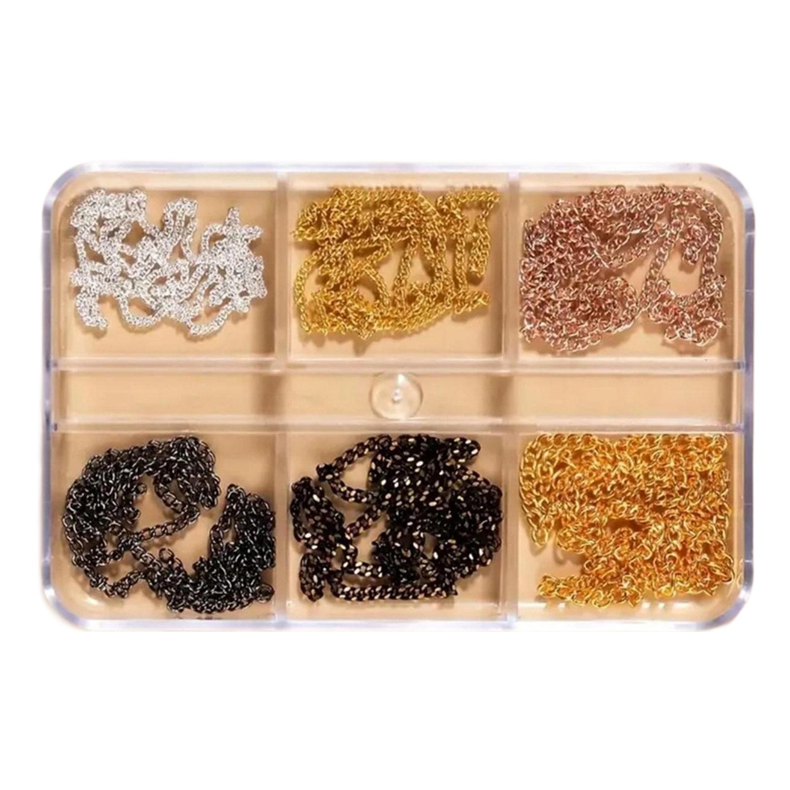

6 Grids Rock Style Nail Art Chains Mixed Metal Accents Classic Gothic DIY Nail Jewelry Accessories