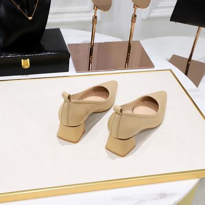 Moda 2025 Damskie Szpilki 5cm Klasyczne Czółenka Pani Buty Ślubne Średnie Niskie Obcasy Blokowe Modne Biuro Studniówka Nude Buty na Imprezę Taneczną Wydarzenie