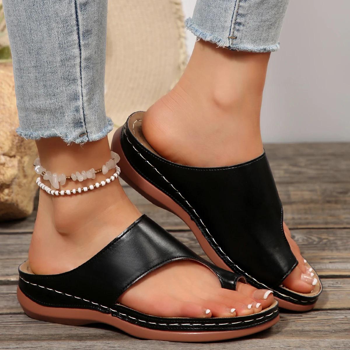 

Fashion Gold Slip Toe Soft Sole Sandals Women Summer 2025 Comfortable Platform Casual Slides Woman Pu Leather Plus Size Flat Slippers 36 чёрный
