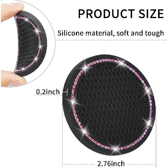 4 Pack Car Coasters, Universal Vehicle Bling Car Coaster, Cute Rhinestone Coaster for Cup Holders,Interior Accessories 2.75'' Silicone Anti Slip Car