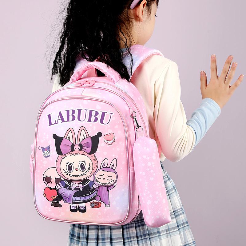 School Bag Labub Backpack School Bag Primary School Students Cute Cartoon School Bag Boys and Girls Burden Reduction Bag