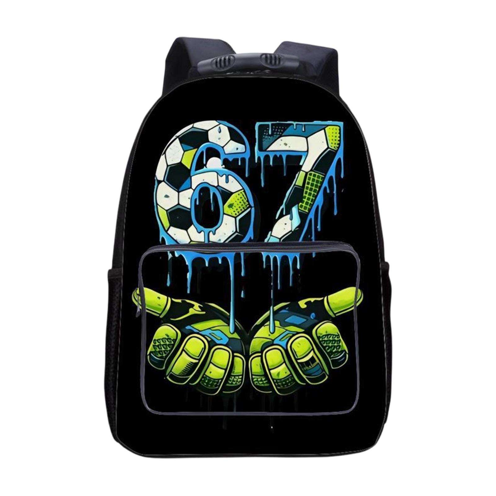 Large Capacity Backpack with Soccer Graphic Print Durable Double Shoulder Straps Multiple Storage Compartments Suitable for School Travel Daily Use One Size