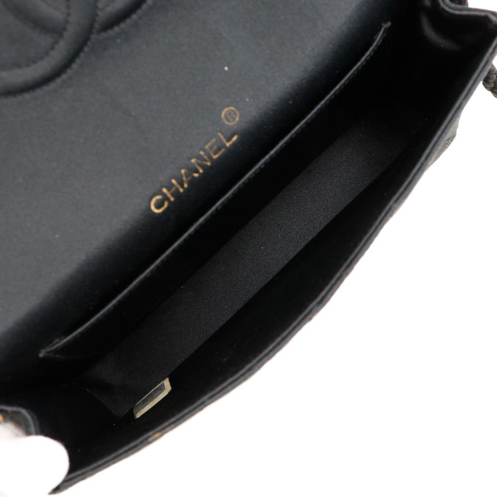 Chanel Matelasse Shoulder Bag Vintage Black Satin/Rhinestone Women Used