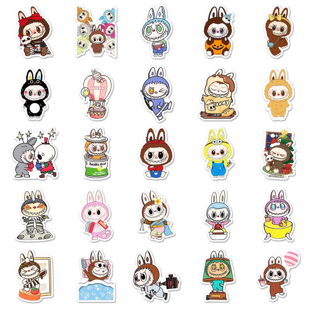 50 Cartoon Labubu Stickers - Cute Rabbit Elf Group, Waterproof for Journals or Water Bottles
