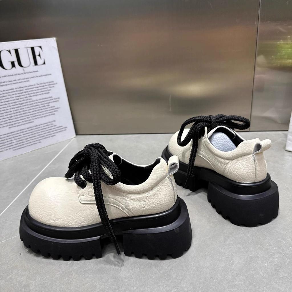 Boty na šněrování s tlustou podrážkou, s velkou špičkou, z malé kůže, nízké, jedny boty, dámské boty pro vysokoškoláky