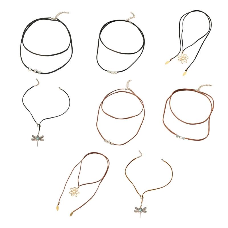 Gold Silver Color Dragonflies Flower Heart Star Pendant Necklace Long Rope Statement Necklace Jewelry Gift for Women