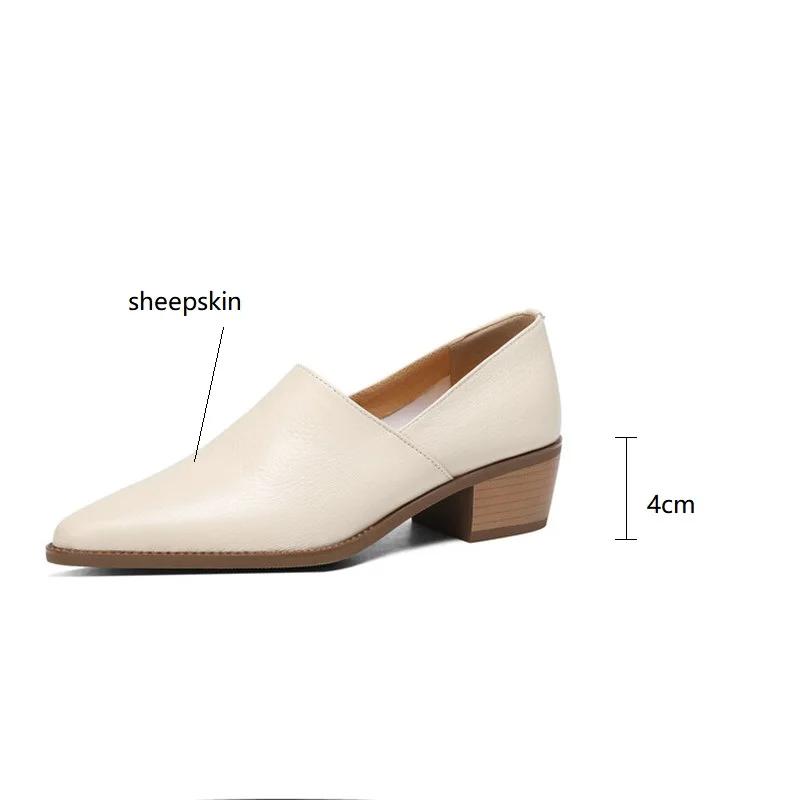 Fashion New Spring/summer Women Pumps Sheep Leather Women Shoes Pointed Toe Chunky Heel Loafers Genuine Leather Shoes for Women Handmade