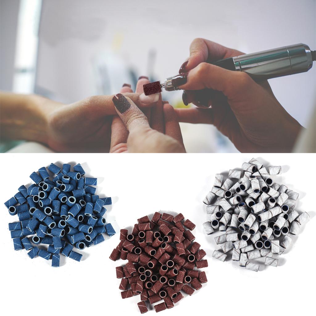 300pcs Sanding Bands with 2 Nail Drill Bits for Manicure Nail Drill Machine 80# 120# 180# Coarse Meduim Fine Grit