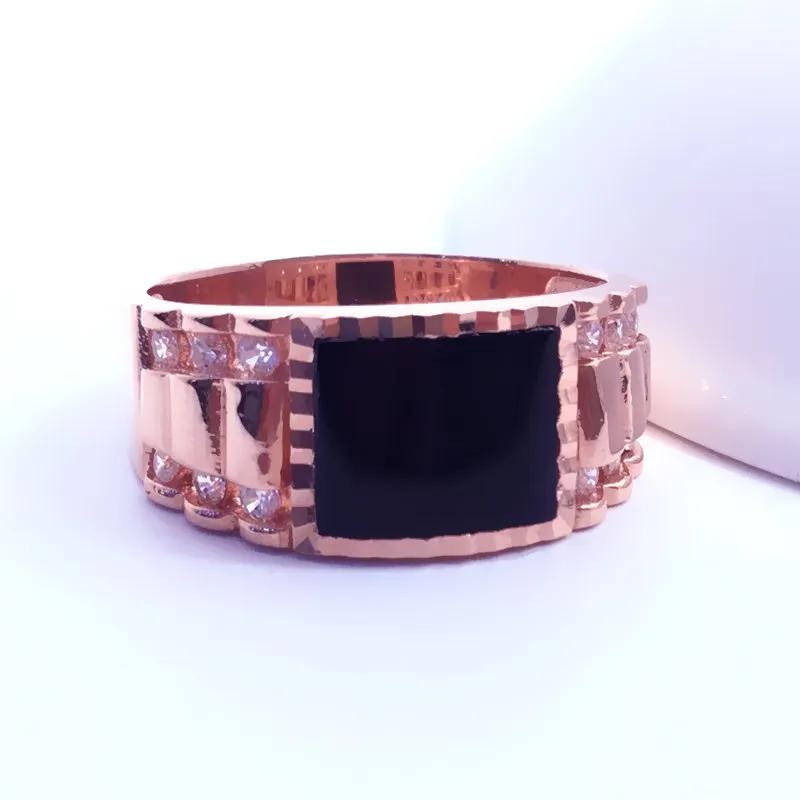 

Креативные мужские кольца из черного оникса с покрытием из розового золота, широкая версия, кольцо с кристаллом, классическое, для вечеринки, циркон, открытое, регулируемое resizable чёрный