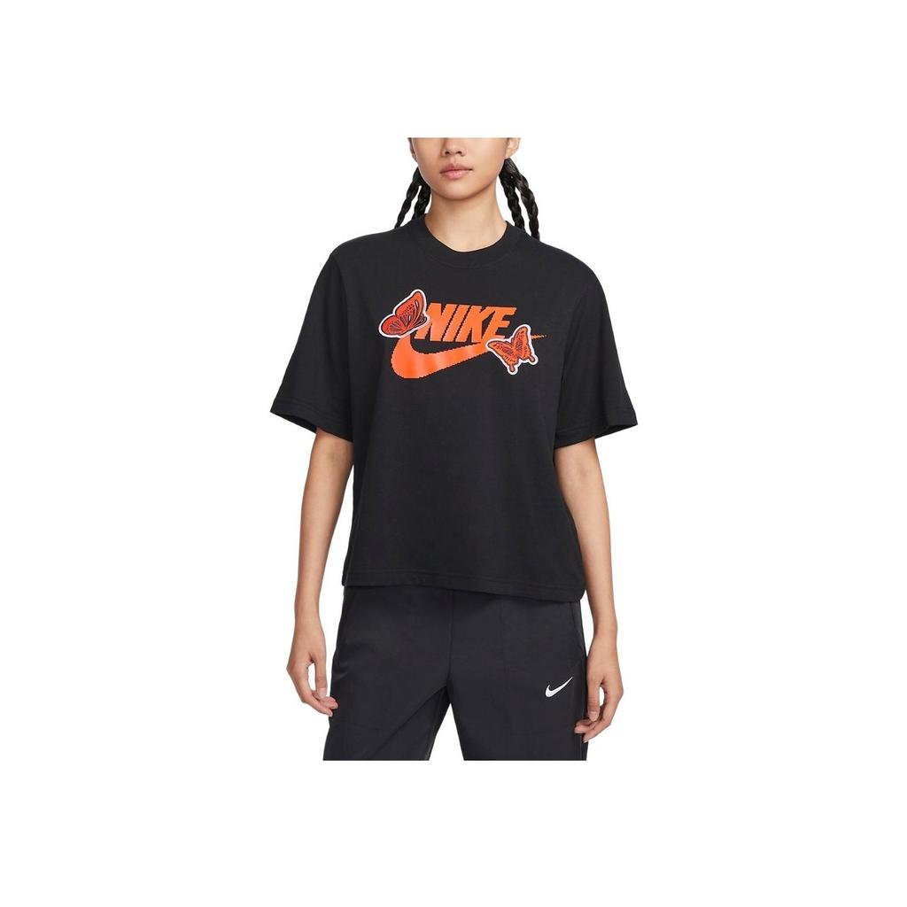 Nike Logo Print Sports Casual Fitness Training Fashionable Comfortable Breathable Short Sleeve T-Shirt Women Tops Black FD2526-010