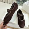 New Ballet Falt Shoes Women Suede Leather Mary Jane Shoes Warm Wool Lining Round Toe Buckle Strappy Cozy Women Casual Shoes