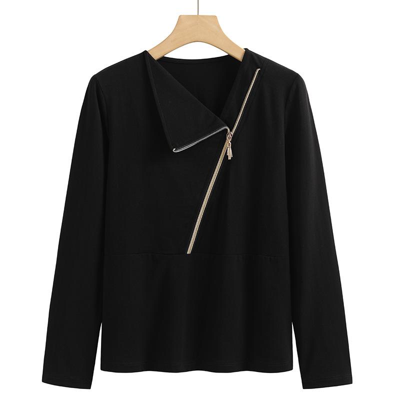 Women's Spring and Autumn 3XL Bottoming Shirt Half Turtle Collar Reversible Cotton Top Commuting Bottoming Shirt Slim Long Sleeve T-shirt