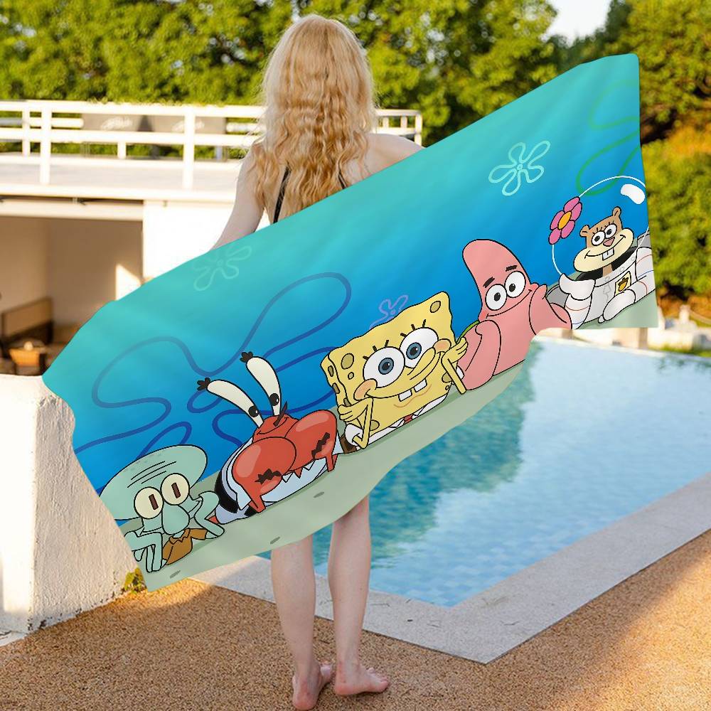 Magic Shark Cute S-Spongebobs Bath Towel Microfiber Soft Water Absorbing Breathable For Girl Kids Decorative Beach Towel