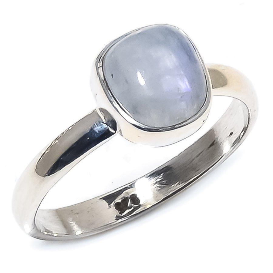 Natural Rainbow Moon Stone Gemstone Ethnic 925 Solid Silver Gift Ring S.9 o0A11
