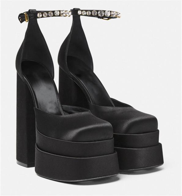 

Женские туфли-лодочки Новые Сексуальные Массивные Высокие Каблуки Платформа Туфли для Платья Вечерние Свадебные Туфли Пряжка Стразы Размер 43 43