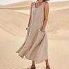 Women's Fashion Casual Solid Colour Sleeveless Cotton Linen Pocket Dress