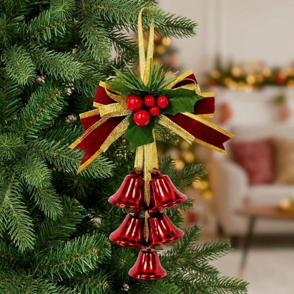 Metal Christmas Bell Pendant Velvet Bow Christmas Tree Bell Decoration  Xmas Party Home Decoration